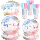 175 Pcs Gender Reveal Plates and Napkins, Boy or Girl Gender Reveal Party Decorations Includes Gender Reveal Paper Plates Napkins Cups Plastic Cutlery for Baby Reveal Party,Serves 25