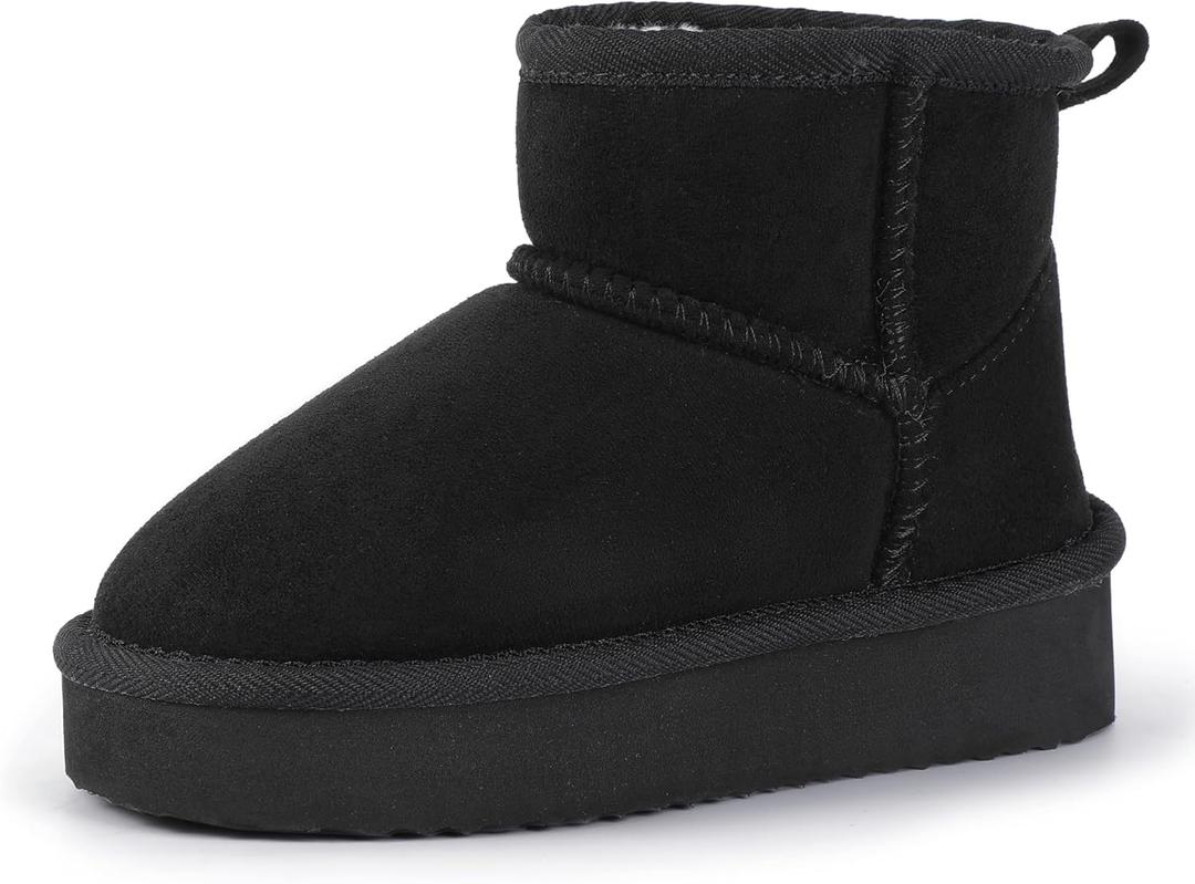 Hehainom Girls Boots Kids Snow Boots Winter Faux Fur Lined Warm Shoes Toddler Little Big Kid Ankle Booties (Blacksuede), Size: 4 Big Kid