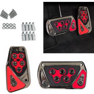 2 PCS Car Pedal Covers, Automotive Brake and Accelerator Pedal Pad, Anti-slip No Drilling Vehicle Foot Treadle, Universal Automatic Transmission Brake Pedals Kit, for Most Cars (Red)