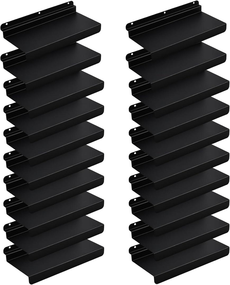 SNOGSWOG 10X4.3 Inch Slatwall Shelves Set of 20, Metal Slat Wall Shelves Accessories, Black Flat Display Shelves for Slat, Metal Retail Display for Storage and Organization
