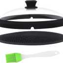 Glass Microwave Cover for Food 10.5 Inch Microwave Splatter Cover With Easy Grip Meteorite Shape Handle Microwave Cover Glass Guard Lid Vented Edge Plate Cover for Heating Food (Black)