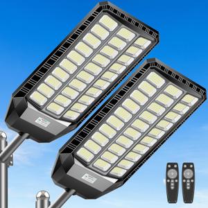 Solar Lights Outdoor 9000W, Commercial Grade Street Light for Outside 480000 Lumens, Solar Parking Lot Lights, Dusk to Dawn LED Security Flood Light Motion Sensor with Remote Control, 2 Pack (Black)