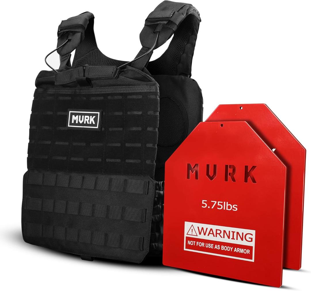 MVRK Adjustable Weighted Vest - Tactical MOLLE Fitness Training Vest with 3.75, 5.75, 8.75lbs. Plates - Adjustable & Slim Design for Running, Lifting, Hiking, Strength Training - Workout Equipment - 14 Pounds