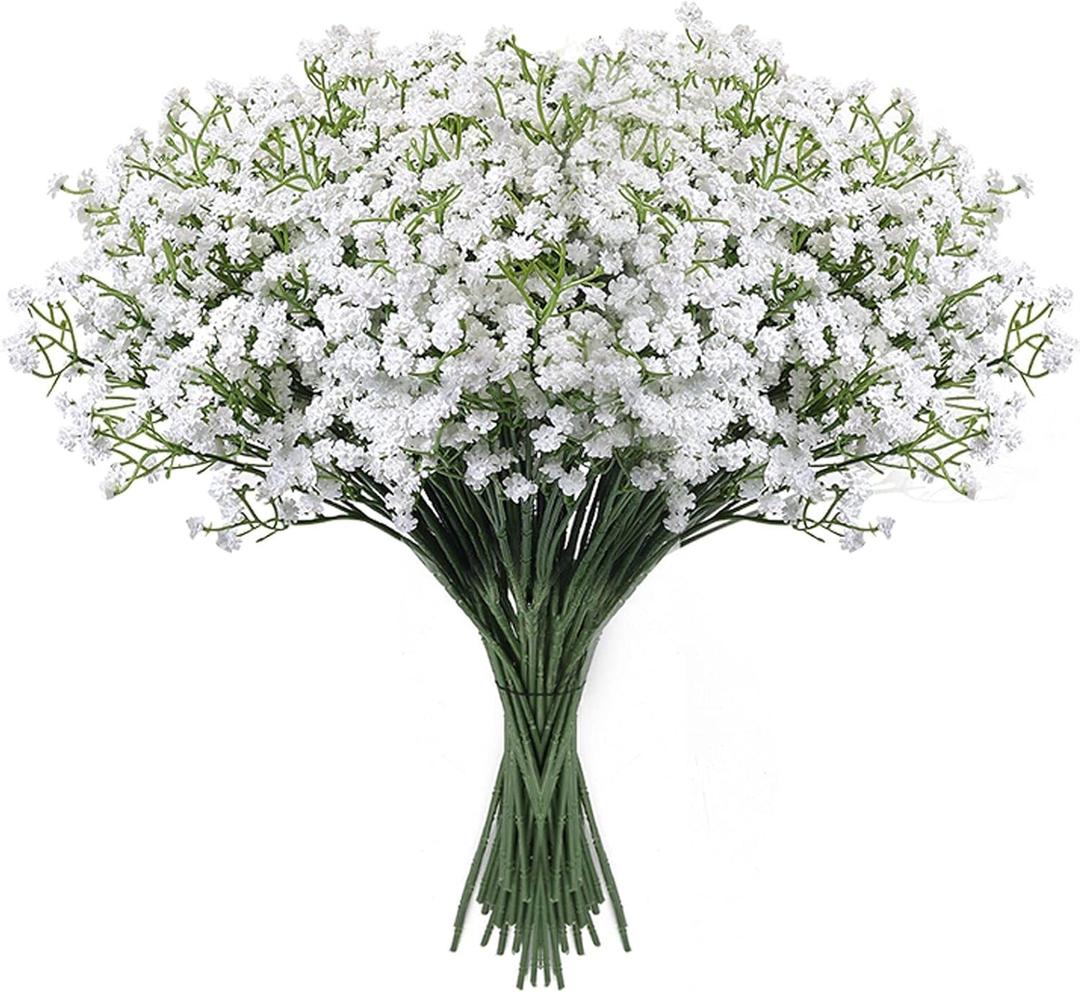 Babys Breath Artificial Flowers,18 Pcs Gypsophila Real Touch Flowers for Wedding Party Home Garden Decoration White