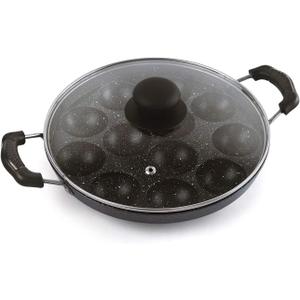 Sahishnu Online & Marketing Appam Patra, Appam Maker, Appam Pan, 12 Pits Appam Maker with Glass Lid
