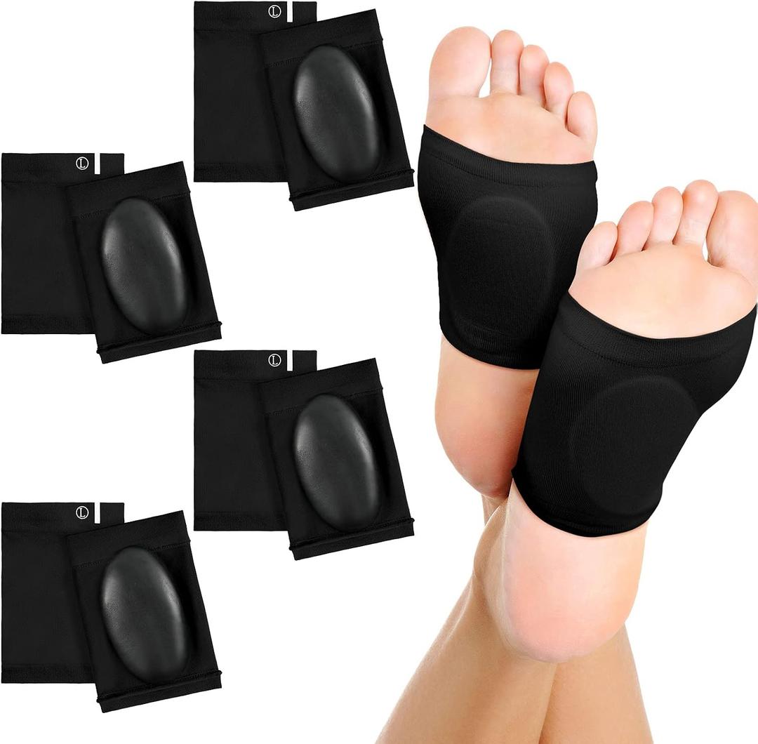 Nuanchu 4 Pairs Compression Arch Support Sleeves with Gel Pad Inside Metatarsal Compression Arch Support Brace Cushioned Gel Foot Sleeves for Women Men Flat Foot Pain Relief (Black)