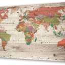 Vintage World Map Wall Art, Large Antique Style Map on Wood Plank Background, Retro Political World Map Poster for Living Room, Office, Study Decor, Canvas Print/Wall Decor