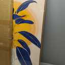 Framed Abstract Boho Blue Yellow Wall Art for Living Room, Mid Century Modern Sun and Leaf Canvas Artwork for Walls, Vertical Paintings Prints Pictures Wall Decor for Bedroom Kitchen Home, 24x36 Inch