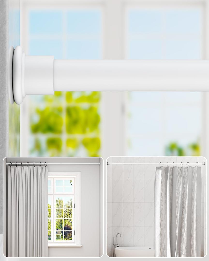 ALLZONE Shower Curtain Rod Tension No Drill, 42-83 Inches,Heavy Duty Tension Curtain Rod, Rustproof Shower Rods for Bathroom, Adjustable Spring Tension Rods for Windows,White