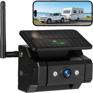 Magnetic Solar Wireless Backup Camera, 1080P WiFi Hitch Camera for Truck RV Trailer, 9600mAh Battery Powered Rear View Camera for iPhone/Android/iPad, IP69 Waterproof, IR Night Vision, No Wiring