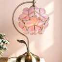 Tiffany Style Flower Table Lamp, Vintage Cherry Blossom Stained Glass Lamp with Brass Base for Bedroom Bedside Home Decor, Blush Coral (Pink)