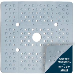 SlipX Solutions 27" Oversize Square Shower Mat, Non-Slip Mat for Elderly & Kids, 100+ Power Grip Suction Cups for Smooth Surfaces, Machine Washable, Solid Gray