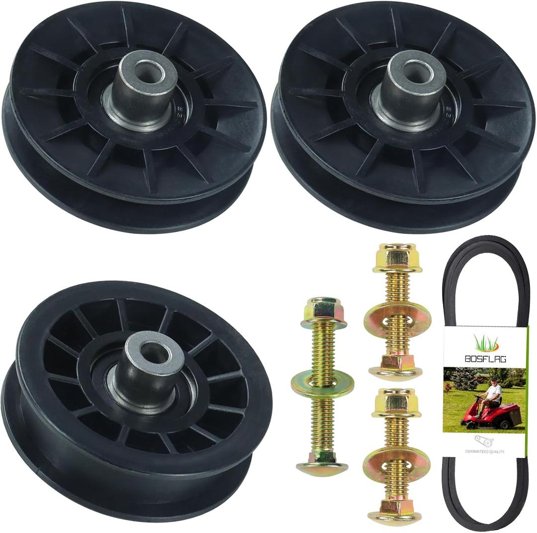 2 Pack 532194326 Pulley with 532194327 Pulley 130969 Belt Replaces Craftsman 194326 Idler Pulley, 194327 Idler Pulley for Husqvarna YTH22V46, YTH20K46, LGT2654, YTH2348, YTH1542XP Ride Mowers
