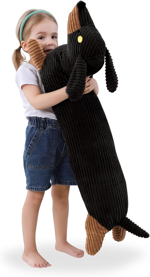 Dachshund Stuffed Animal 36 in Black, Weiner Dog Stuffed Animal Long Body Pillow, Cute Funny Large Dachshund Toys Plush Decor Ideal Gift for Kids and Adults