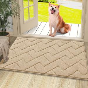 OLANLY Indoor Door Mat, 36x24, Dirt Resistant and Absorbent, Sturdy Non-Slip Rubber Backing, Easy to Clean, Washable Low-Profile Doormat for Entryway, Beige