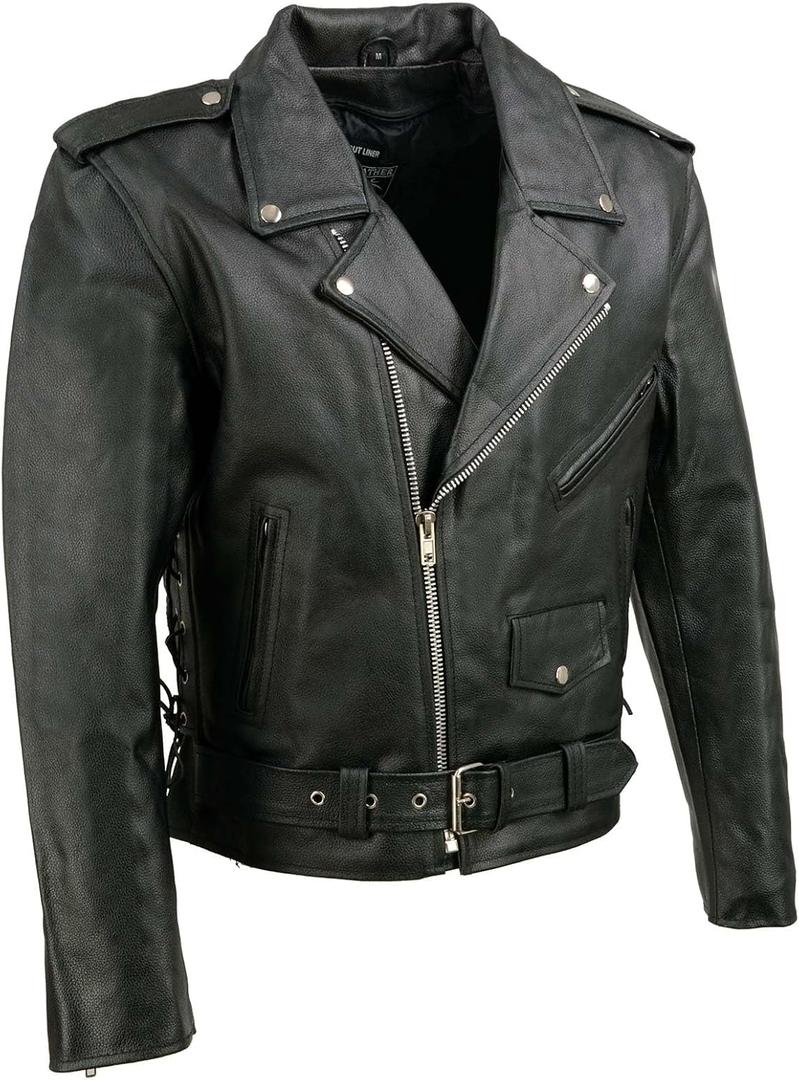 Men's Basic Motorcycle Jacket with Pockets (Black, L)