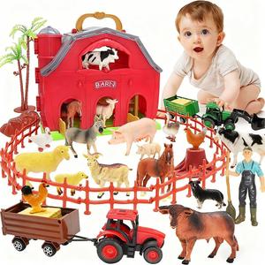 BOLZRA Farm Animals Big Red Barn Toy for 1 2 3 4 5 Years Old Toddlers, Kids Farm Figures Fence Playset with Tractor, Preschool Montessori Learning Toys, Christmas Birthday Easter Gift for Boys Girls