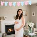 Pre-Strung Blue & Pink Gingham Bodysuit Baby Shower Banner - 8 Double-Sided Onesie Cards- Cute Baby Onesie Decorations for Gender Reveal Party, Baby Shower Decor, Baby Reveal Banner  Gender Reveal Ideas & Decor