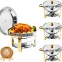 4-Pack Chafing Dish for Buffet Set, 6QT Round 304 Stainless Steel Buffet Food Warmers – Complete Set with Full Accessories for Catering, Wedding Events, Parties & Dinners