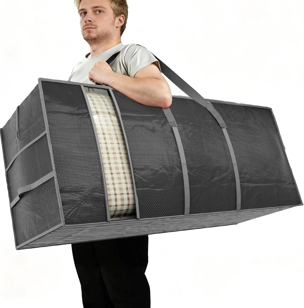 Extra Large Heavy Duty Moving Bags with Reinforced Zipper & Wide Handles, Moisture-Resistant Storage Bins Packing Cubes for Clothes, College Dorm, Travel, and Home Organization (Grey)