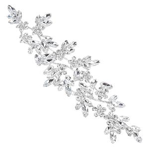 FINGERINSPIRE Rhinestone Applique Crystal Applique 8.6x2.5inch Silver Wedding Rhinestone Applique Flower Rhinestone Applique Rhinestone Sash Applique for Bridal Wedding Dress Clothes Shoes