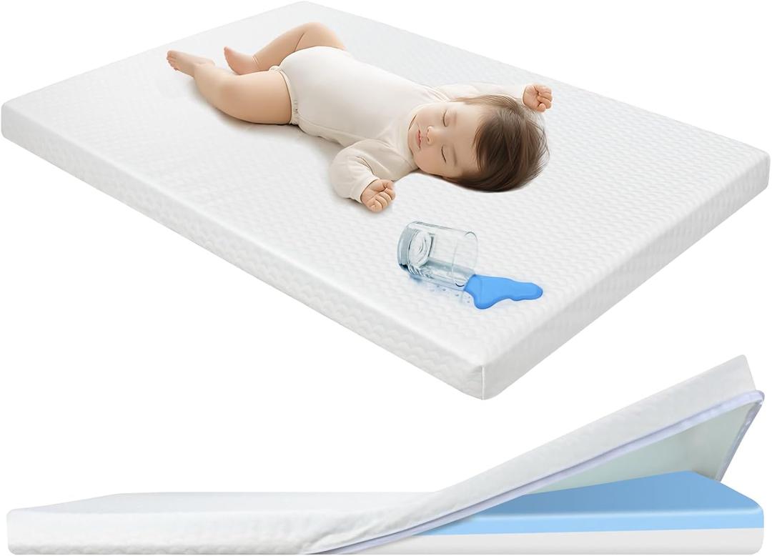 KNOIER Pack and Play Mattress, 38"x26" | 2-Stage Dual Firmness, Machine Washable Cover, Waterproof & Breathable Surface, Soft & Firm, Play Mattress pad Pack N Play Mattresses for Baby and Toddler (Grey)