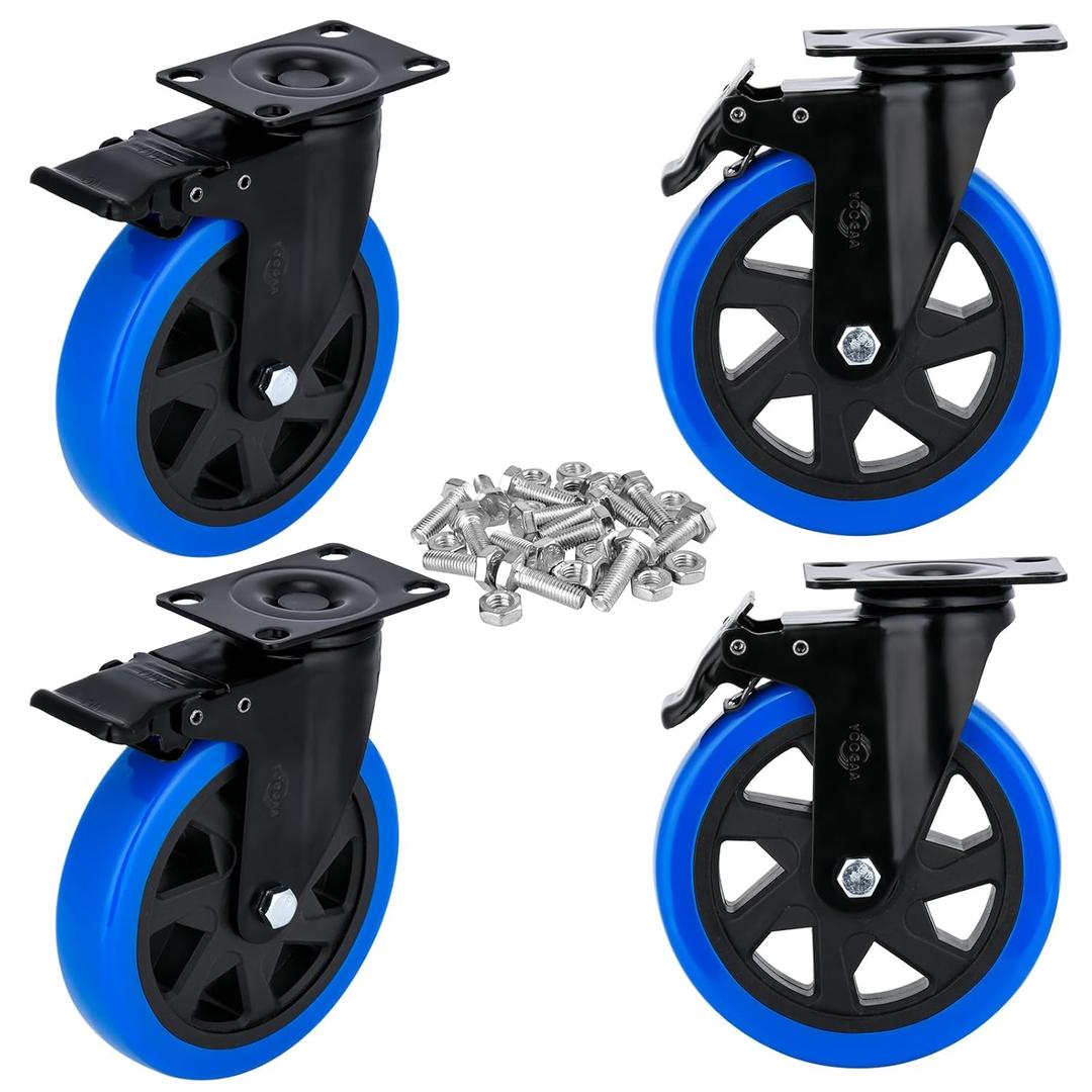6 inch Heavy Duty Caster Wheel 2400 Lbs Swivel Caster Wheel Industrial Casters Set of 4 Plate Casters Dual Lockable 360 Degree Polyurethane Wheels for Cart Trolleys Furniture Equipment 6 inch Heavy Duty Caster Wheel 2400 Lbs Swivel Caster Wheel Industrial Casters Set of 4 Plate Casters Dual Lockable 360 Degree Polyurethane Wheels for Cart Trolleys Furniture Equipment