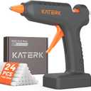 Katerk 12V Full Size Cordless Hot Glue Gun with 24 Glue Sticks, Drip-Free Fast Heating Rechargeable and Heavy Duty Battery Operated Glue Gun and Sticks Sets 11mm x24 for Crafts DIY, Repair, Gift (Grey)
