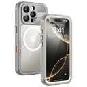 Lanhiem Magnetic for iPhone 16 Pro Case, IP68 Waterproof Dustproof Case, [Compatible with Magsafe] [Built-in Screen Protector] Full Body Heavy Duty Rugged Phone Cover 6.3 inch, Natural