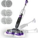 Scrub & Steam Mop with Rotating Mop Pads, LED Headlights, 6 Scrub Pads, Large Tank, Swivel Steering, Effortless Scrubbing Hard Floor Cleaner Upgraded (Black)