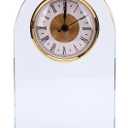 Yinhing Crystal Glass Clock with Base, Engraved Golden Text on Crystal and Base, Stand Alone Decorative Piece for Desk Bookshelf Bedside Table, Unique Retirement Birthday Colleagues