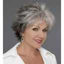 SCENTW Short White to Grey Wigs for White Women Natural Curly Short Layered Silver Gray Pixie Cut Wigs with White Bangs Synthetic Hair Black Silver WIG for Older Women