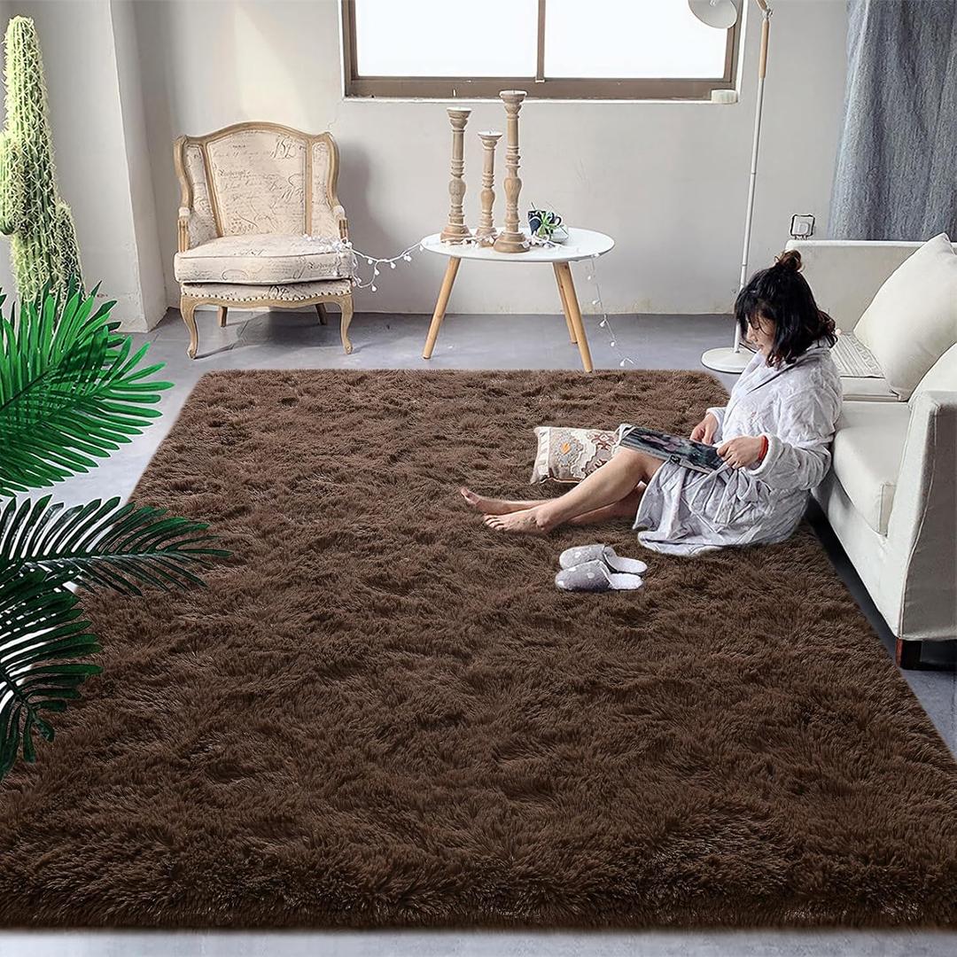 DweIke Fluffy Brown Rugs for Bedroom Living Room, 3x5 Feet Soft Plush Shaggy Dark Brown Girls Boys Kids Rug, Non-Slip and Machine Washable Carpet for Dorm Nursery Classroom Decor