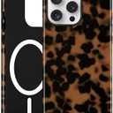 Jusy Compatible with MagSafe Brown Tortoise Shell Print Phone Case for iPhone 14 Pro Max, Amber Trendy Luxury Magnetic Soft TPU and Hard PC Protective Phone Cover for Women Girls - Black