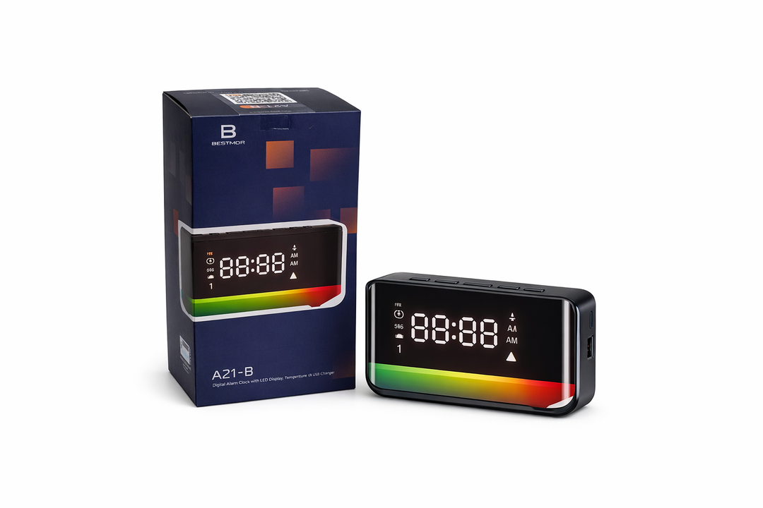 Alarm Clock Speaker Wireless Charger, Digital Alarm Clocks Bedrooms Bluetooth, Alarm Clock Dimmable Light Bedrooms Dual Alarm Snooze Dimmer 12 24H RGB Night Light Bluetooth USB AUX 