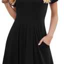 DouBCQ Women's Casual Flowy Pleated Loose Dresses with Pockets (Black, XL)