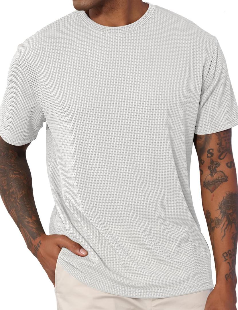 Men's Casual T-Shirts Knit Short Sleeve Crewneck Shirts Casual Stylish Knitted Pullover Tees Top (XX-Large)