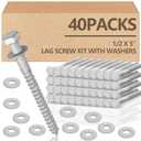 Tandefio 40 Pack 1/2 x 5'' Lag Bolts Screw Kit with Washers Hot Dip Galvanized Hex Lag Bolts Heavy Duty Wood Screws for Wood Decks Fences