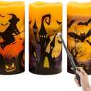 Amazon.com: DRomance Halloween Flameless Candles with Magic Wand Remote and Timer, Battery Operated LED Flickering Pillar Candles Real Wax Castle Witch Bats Halloween Decoration Indoor(3 Pack, 3 x 6 Inches) : Tools & Home Improvement