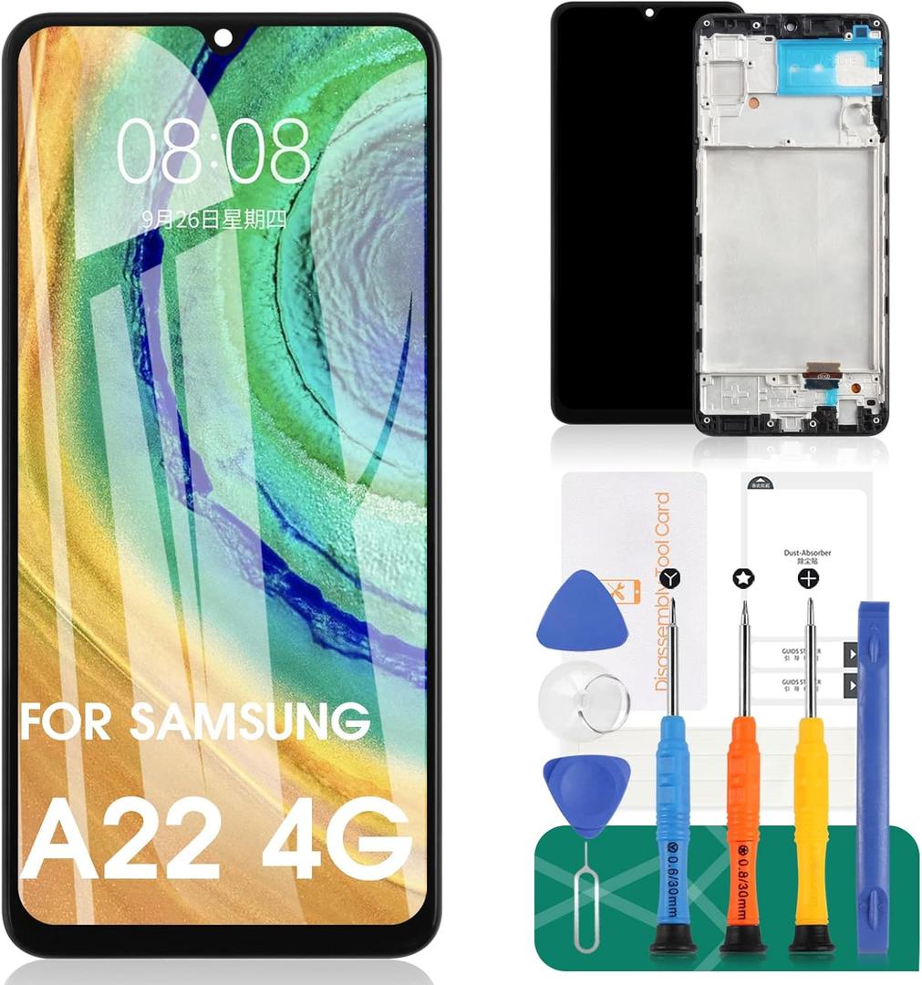 TFT for Samsung Galaxy A22 4G Screen Replacement for Galaxy A22 LCD Display for SM-A225F SM-A225M Digitizer Touch Screen Assembly Replacement Repair Parts with Frame(NOT AMOLED) (Not for A22 5G/A226)