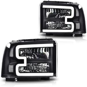G-PLUS LED Headlights, Compatible with Ford F250 F350 F450 F550 2005 2006 2007 Super Duty Headlamps,Clear Lens Black Housing Clear Reflector Left & Right,faros delanteros