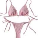 Verdusa Women's Micro Mini Bikini 2 Piece Micro Thong Bikini Sets Textured Seashell Beaded Swimsuit Beachwear, Size XS