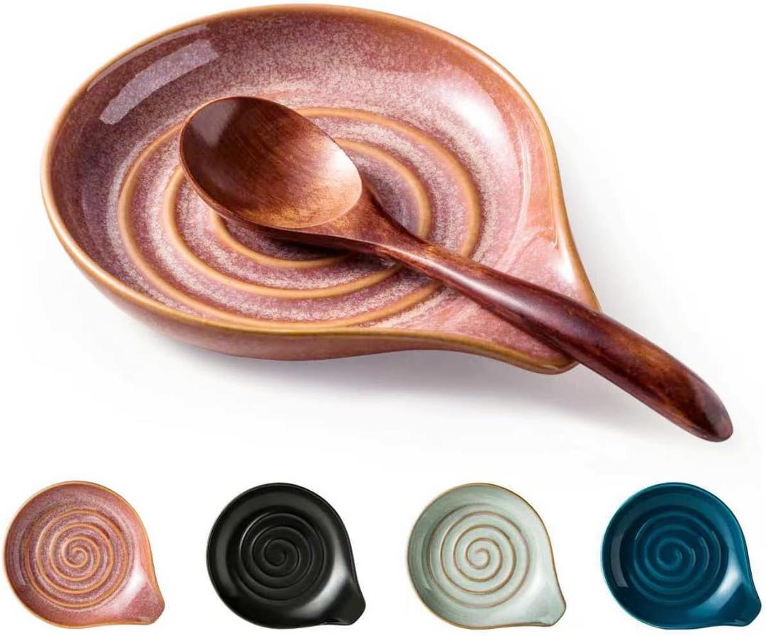 Spoon Rest, Ceramic Cooking Spoon Holder for Kitchen Counter, Large Utensil Rest for Spoons, Ladles, Tongs, Spatula, 5 Inches (Reactive Red Glazed)