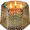 3 Wick Candle Holder, Golden Shell Design Candle Jar Holder for 4-Inch Diameter Jars (5.25" D x 3.5" H) (Golden)