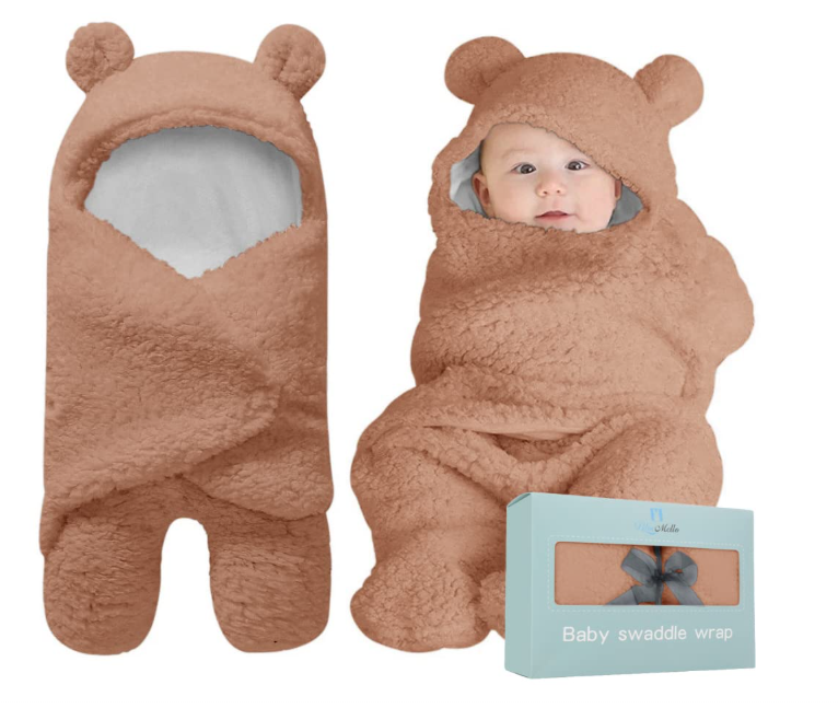 BlueMello Baby Swaddle Blanket | Ultra-Soft Plush Essential for Infants 0-6 Months | Receiving Swaddling Wrap Brown | Ideal Newborn Registry and Toddler Boy Accessories | Perfect Baby Girl Shower Gift