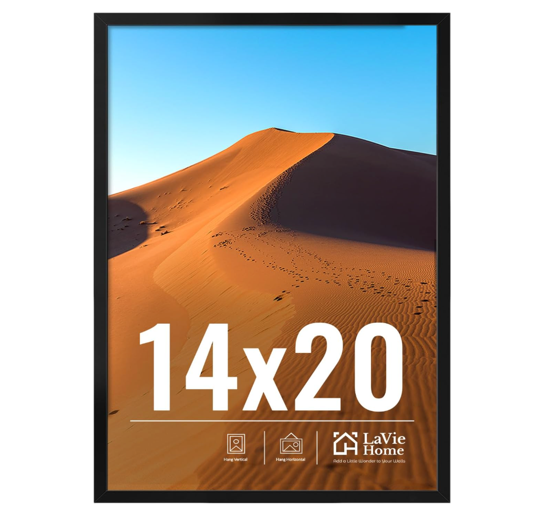LaVie Home 14x20 Picture Frame for Wall Display, 14x20 Black Picture Frame with HD Plexiglas, 14 x 20 Poster Frame 1 Pack, Display Frame for Vertical or Horizontal, Classic Collection