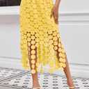 Cicy Bell Womens Hollow Out Maxi Skirts Summer High Waisted Boho Fringe Hem Skirt Beach Vacation Outfits Yellow