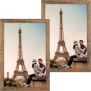 Capcillin 12x18 Picture Frame Wood Pattern Rustic Brown Poster Frame Set of 2, Wall Mounting,Plexiglass,Great for Prints, Mural,and ArtCP001-MD12x18BR
