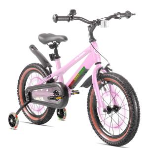 KEANO 16" Kids Bike for 5-8 Yrs, Light-Up Training Wheels, 16 Inch with Training Wheels, Pink