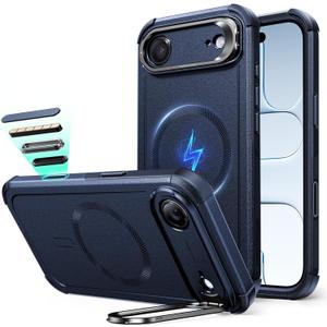 ESR for iPhone Air Case with Stash Stand, 7X Military-Grade Drop Protection, Camera Control, Shock-Absorbing iPhone 17 Air Phone Rugged case, Compatible with MagSafe Accessories, Cyber Series, Blue
